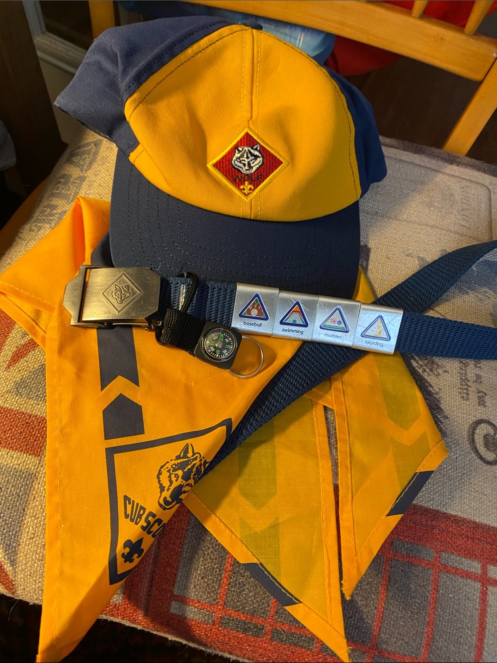 WOLF Cub Scouts Hat Neckerchief Slide Belt Lot Set BSA